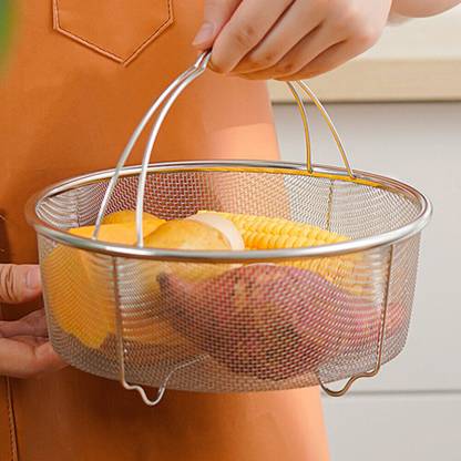 Kruvad Round Steam Basket Air Fryer Oven Steamer Basket Mesh Net Strainer Basket Deep Frying Basket