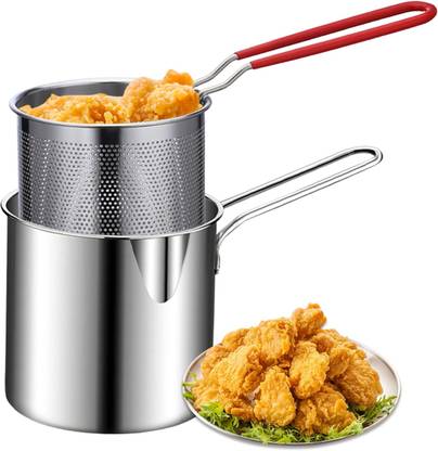 Dhvyant Mart 1200 Ml Handled Stainless Steel French Fries Fish Chicken wing, Fry Pot, Fryer Collapsible Deep Frying Basket
