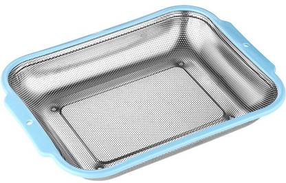 ZWEELAY Rectangular Plastic Handle Colander Stainless Steel with Metal Strainer Basket Collapsible Strainer
