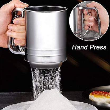 Ji And Ja Double Layer Hand Squeeze Fine Mesh Flour Sifter 5 Cup Capacity Sieve Cup Collapsible Sieve