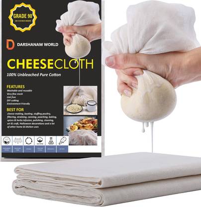 DARSHANAM WORLD Natural Ultra Fine Cheese Cloths for Straining Reusable, Making Cheese, Baking Collapsible Strainer