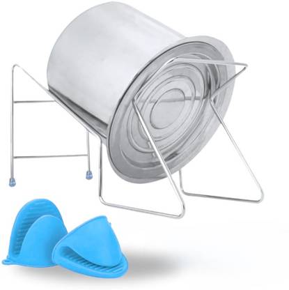 JSS Handsfree Rice Pot Drainer Stand with Heat Resistant Silicon Mittens Colander
