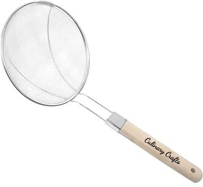 Culinary Crafts (Big Size- 18 CM)Versatile Oil Strainer & Skimmer for Frying - Wooden Handle Strainer