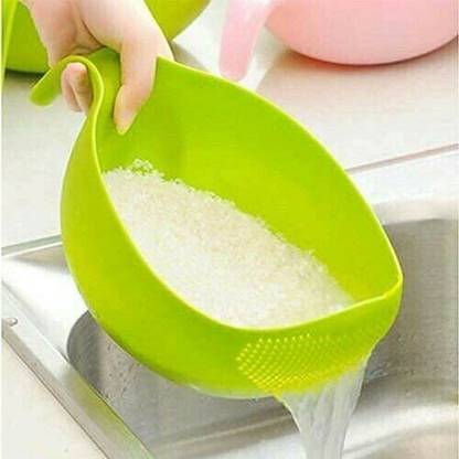 MKING Kitchen Rice Bowl Plastic Fruit Drain Basket with Handle Washing Basket (1 PCS) Strainer