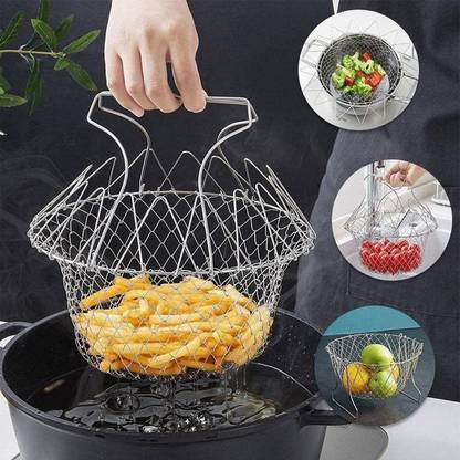 Hunk shopper's Multi-Purpose Foldable 12 in 1 Magic Chef Basket for Boil Steam Deep Fry Cooking Collapsible Deep Frying Basket