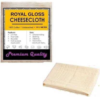 RoyalGloss Organic Muslin Cloth Unbleached Cheesecloth - Paneer Straining HungCurd 1x1.2mtr Collapsible Strainer