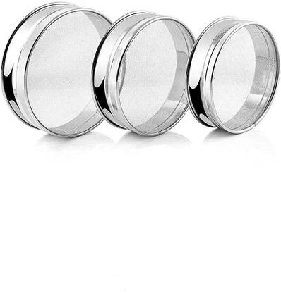 zero to infinity store Zero To Infinity Store Set of 3 Flour Chalni Spices Food Strainers Atta Chalni Jaali Channi Atta Maida Strainer Silver Collapsible Colander