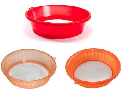 QUISTAL Durable Plastic Flour/Atta Strainer, Sieves, Hook Chalnis, Pack of 3, Multicolor Sieve