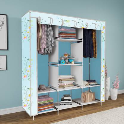 FurniGully 3 Fold 8 Rack Printed Cotton Collapsible Wardrobe