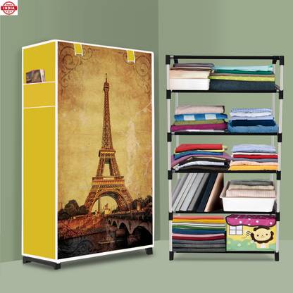 Sorath 5 Shelf Foldable Collapsible Wardrobe Storage Organizer Almirah Cloth Rack PVC Collapsible Wardrobe