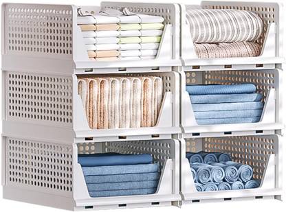 Skrill Multipurpose Foldable & Stackable Wardrobe Storage Organizer (Set of 6) PP Collapsible Wardrobe