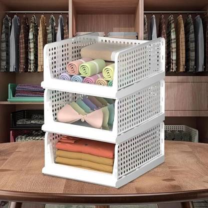 ASHLAS 3 Pieces Wardrobe Organizer for Storage/Polypropylene Foldable PP Collapsible Wardrobe