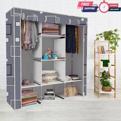 Zooper 3 door Shelf Printed Carbon Steel Collapsible Wardrobe