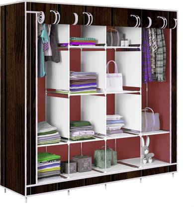 BEEYZELL 12 Shelf Foldable Collapsible Wardrobe Storage Organizer Almirah Cloth Rack Carbon Steel Collapsible Wardrobe