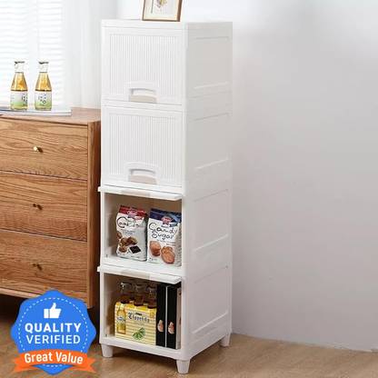 ASHLAS 4 Tier Organizer for Clothes/Kitchen Storage Rack/Modular Wardrobe for Cloth PP Collapsible Wardrobe
