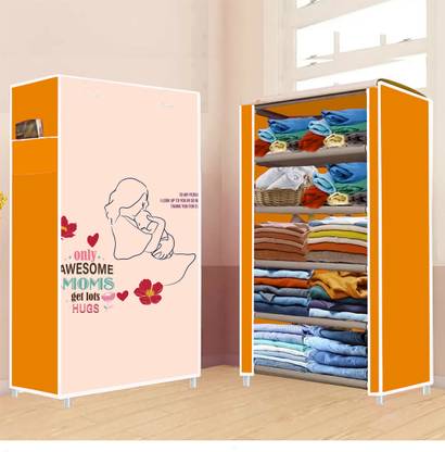 ZENVEXYO 5 Shelf Foldable Collapsible Wardrobe Storage Organizer Almirah Cloth Rack PP Collapsible Wardrobe