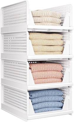 BLADESMITH 2 Pcs Foldable and Stackable Cupboard for Merging Cupboard Space - White Color PP Collapsible Wardrobe