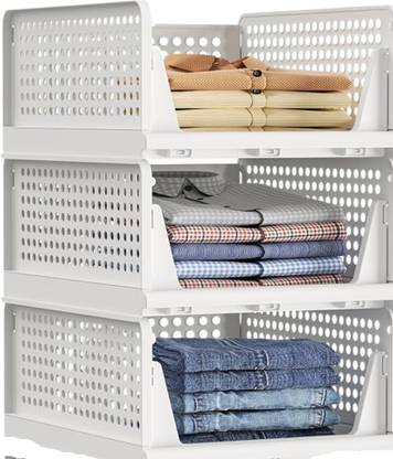 Happy Murti 3 Pcs Large Cloth Storage Organizer for Wardrobe, Foldable, Space-Saving Storage PP Collapsible Wardrobe  (Finish Color - white, Pre-assembled)