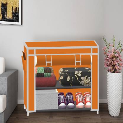 XENABO 2 Layer Solid Fancy Color PP Collapsible Wardrobe  (Finish Color – A2 Orange, DIY(Do-It-Yourself))