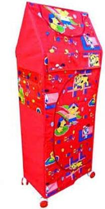 HOUZIE Multipurpose Red Toy Box/Almirah - 6 Shelves Vinyl Collapsible Wardrobe