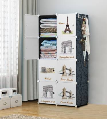 UTILLO 8 door black PP Collapsible Wardrobe