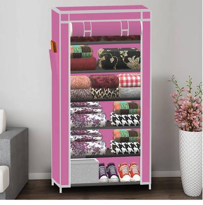 YUMESA 6 Shelf Foldable Collapsible Wardrobe Storage Organizer Almirah Cloth Rack PVC Collapsible Wardrobe