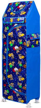 BUMTUM Baby Multipurpose 6 Shelves Durable Foldable Wardrobe, Cartoon Printed Cover Cotton Collapsible Wardrobe