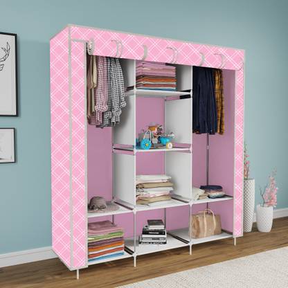 MEZIRE 3 door 8 Shelf Printed PP Collapsible Wardrobe