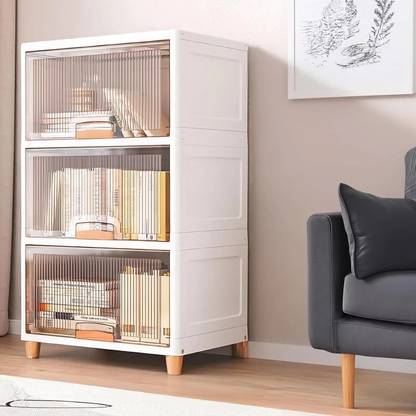 LUHI 3-Shelf Plastic Collapsible Foldable Cupboard Drawer Storage Organizer Box PP Collapsible Wardrobe