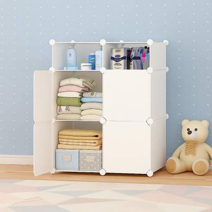 Evrum 4-Door 6-Shelf Plastic almirah for kids, almirah of clothes ,cupboard PC Collapsible Wardrobe