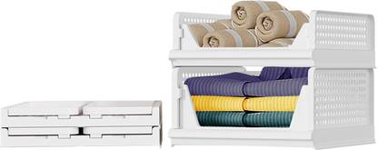 Aditya Polymers Wardrobe Organizer (2 Pc: 1L + 1S) – Foldable & Stackable Slide-Out Trays PP Collapsible Wardrobe