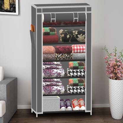 SB07 1 Door 6 Shelf Solid PP Collapsible Wardrobe
