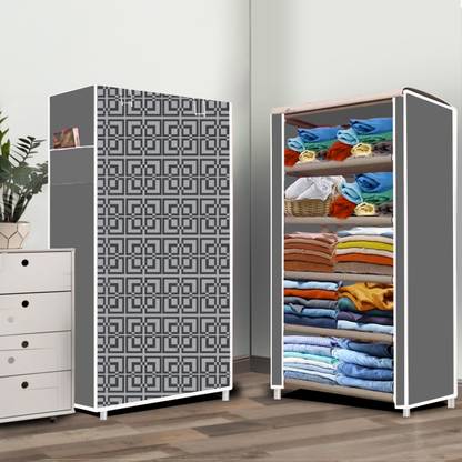 systumm 5 Layer Cabinet print PP Collapsible Wardrobe