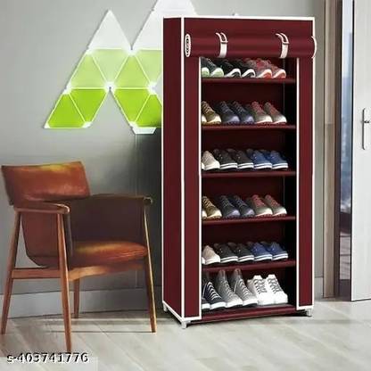 SHYAM JI Space Saving/Rack Shelf Organizer 6 Layer Shoe Rack Organizer Stand PVC Collapsible Wardrobe