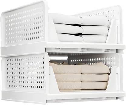 Skrill Multipurpose Foldable & Stackable Wardrobe Storage Organizer Pack of 2 PP Collapsible Wardrobe