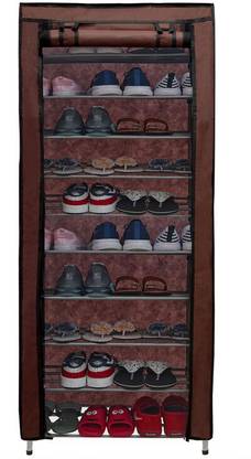 GlowSilk 9 layer metal shoe rack brown colour Carbon Steel Collapsible Wardrobe