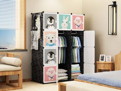 Keekos Plastic Collapsible Wardrobe 12-Door Shelves Black Plastic Collapsible Wardrobe PC Collapsible Wardrobe