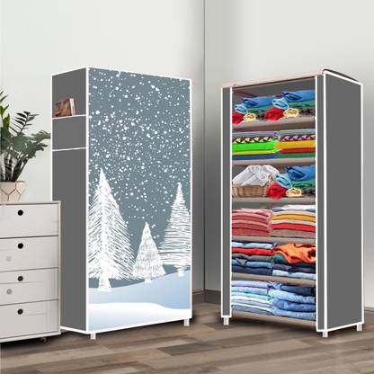 Prizam 6 Shelf Felling Snow Printed PP Collapsible Wardrobe