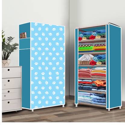 totsyzone 6 Shelf Foldable Collapsible Wardrobe Storage Organizer Almirah Cloth Rack Polyester Collapsible Wardrobe