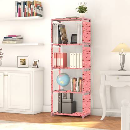 FTRXOY Carbon Steel Collapsible Bookshelf | Space Saving 5-Shelf Book Rack Almirah Home Metal Open Book Shelf