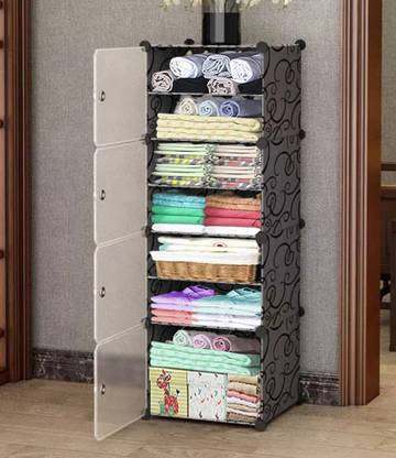 MEVIGO 4-Door 7-Shelf Plastic Collapsible Cupboard PC Collapsible Wardrobe
