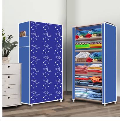 STROMMI 6 Shelf Foldable Collapsible Wardrobe Storage Organizer Almirah Cloth Rack PP Collapsible Wardrobe