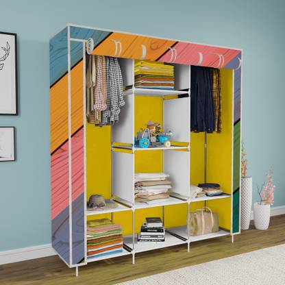 FurniGully 3 Fold 8 Rack Printed Cotton Collapsible Wardrobe