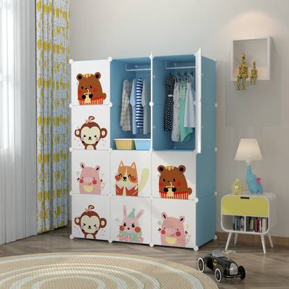 Keekos Plastic Collapsible Wardrobe 12-Door Shelves Blue Plastic Collapsible Wardrobe PC Collapsible Wardrobe