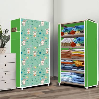 systumm 5 Layer Cartoon Rabbit Print PP Collapsible Wardrobe