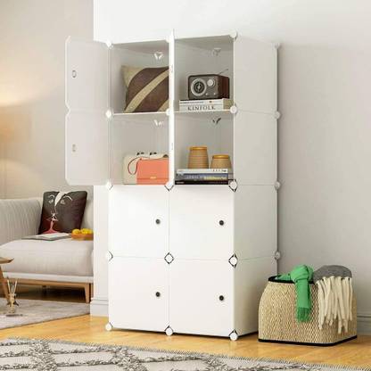 Flipkart Perfect Homes Studio ® Portable 8-Cube Closet Foldable Storage Organizer White PP Collapsible Wardrobe