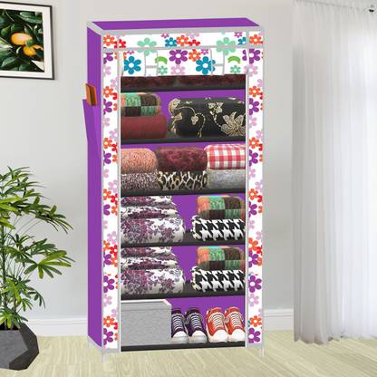 SB07 1 Door 6 Shelf Mini Flower Print PP Collapsible Wardrobe
