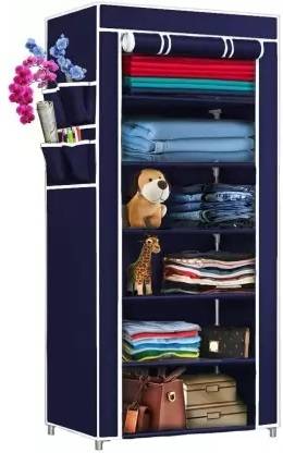 SHYAM JI Wardrobe,plastic Foldable Collapsible Fabric Organizer for Cloth 6 Shelve Carbon Steel Collapsible Wardrobe