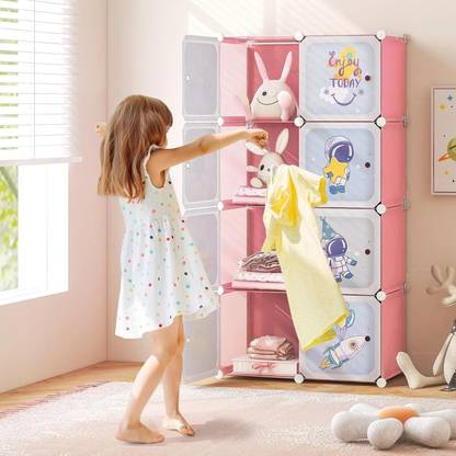LUHI 8-Door 8-Shelf Plastic almirah for kids, almirah of clothes ,cupboard PC Collapsible Wardrobe