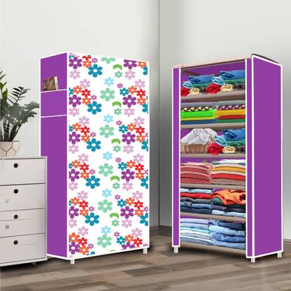 Prizam 6 Shelf Mini Flower Printed PP Collapsible Wardrobe